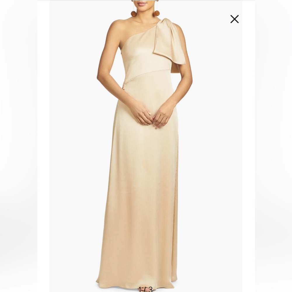Sachin & Babi, Chelsea One-shoulder A-line Gown, Champagne color